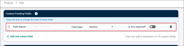 new custom funding field row